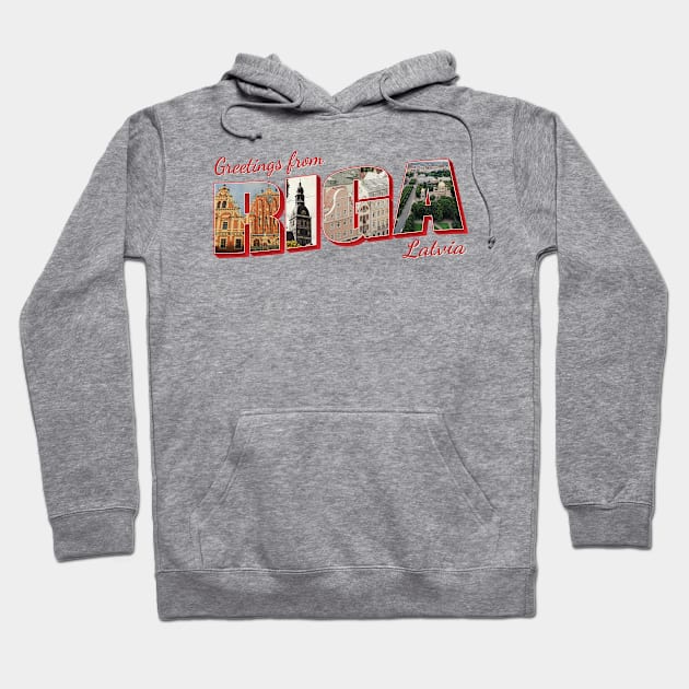 Greetings from Riga in Latvia Vintage style retro souvenir Hoodie by DesignerPropo